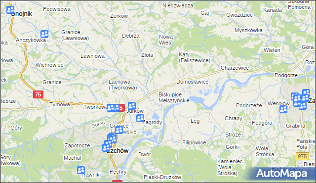 mapa Biskupice Melsztyńskie, Biskupice Melsztyńskie na mapie Targeo