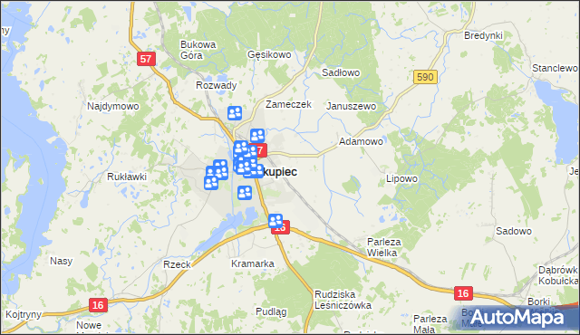 mapa Biskupiec-Kolonia Druga, Biskupiec-Kolonia Druga na mapie Targeo