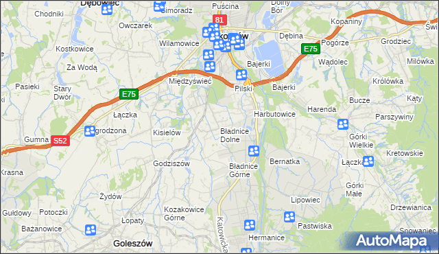 mapa Bładnice Dolne, Bładnice Dolne na mapie Targeo