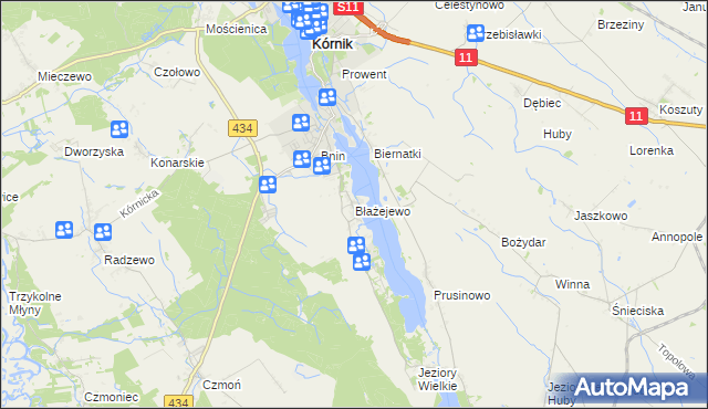 mapa Błażejewo gmina Kórnik, Błażejewo gmina Kórnik na mapie Targeo