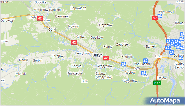 mapa Bliżyn, Bliżyn na mapie Targeo