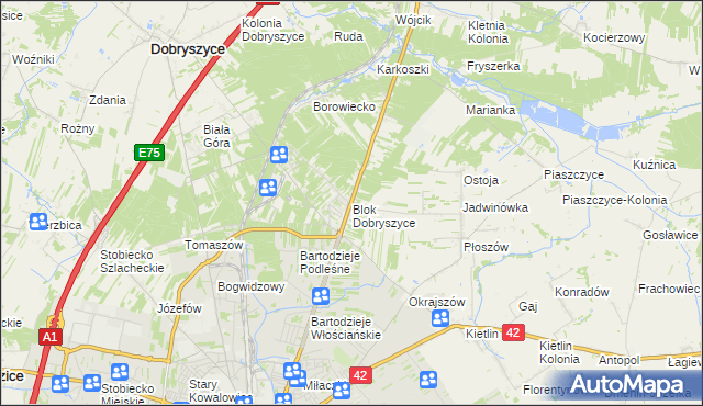 mapa Blok Dobryszyce, Blok Dobryszyce na mapie Targeo