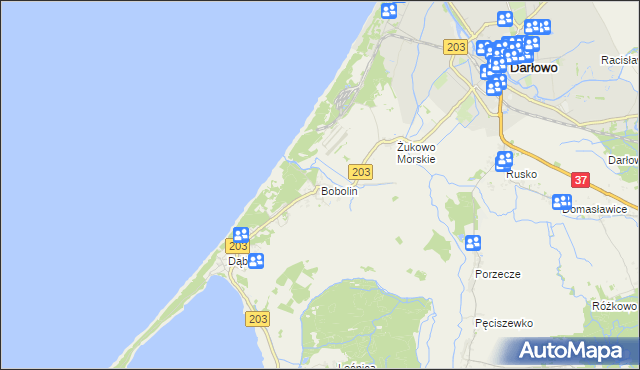 mapa Bobolin gmina Darłowo, Bobolin gmina Darłowo na mapie Targeo