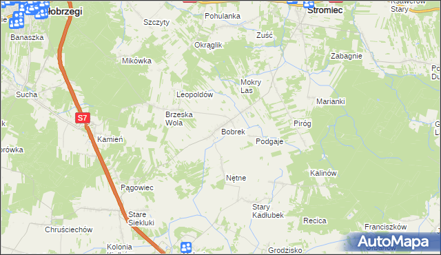 mapa Bobrek gmina Stromiec, Bobrek gmina Stromiec na mapie Targeo