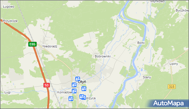 mapa Bobrowniki gmina Otyń, Bobrowniki gmina Otyń na mapie Targeo