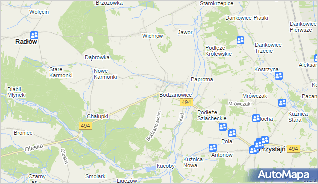 mapa Bodzanowice, Bodzanowice na mapie Targeo