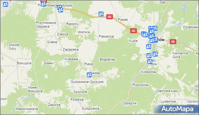 mapa Bogdaniec gmina Janów, Bogdaniec gmina Janów na mapie Targeo