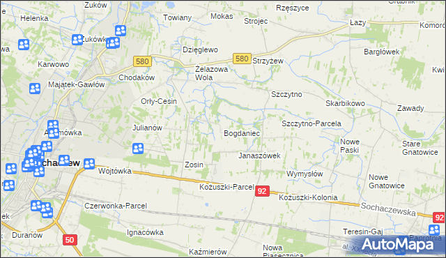 mapa Bogdaniec gmina Sochaczew, Bogdaniec gmina Sochaczew na mapie Targeo