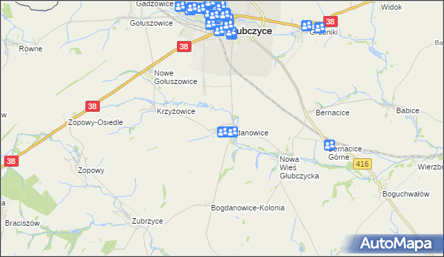 mapa Bogdanowice, Bogdanowice na mapie Targeo