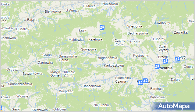 mapa Bogdanówka gmina Tokarnia, Bogdanówka gmina Tokarnia na mapie Targeo