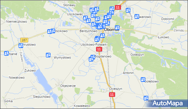 mapa Bogdanowo gmina Oborniki, Bogdanowo gmina Oborniki na mapie Targeo