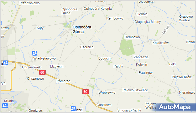 mapa Bogucin gmina Opinogóra Górna, Bogucin gmina Opinogóra Górna na mapie Targeo