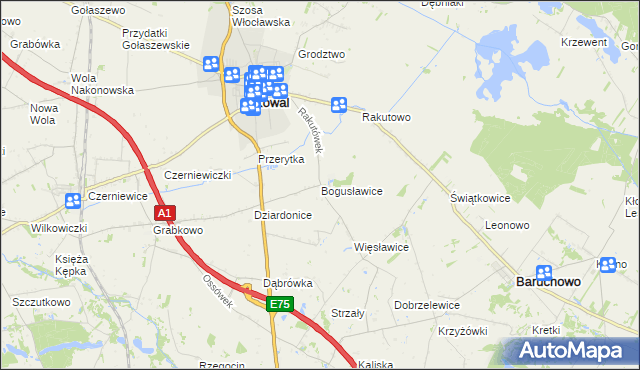 mapa Bogusławice gmina Kowal, Bogusławice gmina Kowal na mapie Targeo