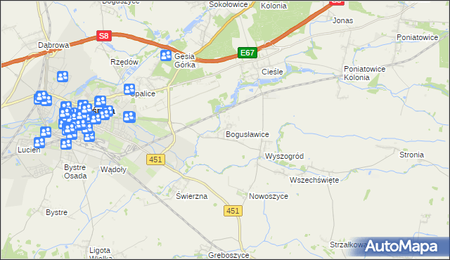 mapa Bogusławice gmina Oleśnica, Bogusławice gmina Oleśnica na mapie Targeo