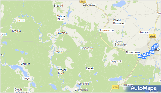 mapa Bojanowo gmina Skórcz, Bojanowo gmina Skórcz na mapie Targeo