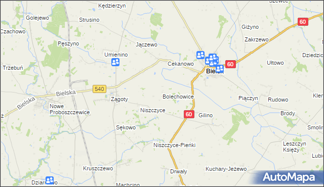 mapa Bolechowice gmina Bielsk, Bolechowice gmina Bielsk na mapie Targeo