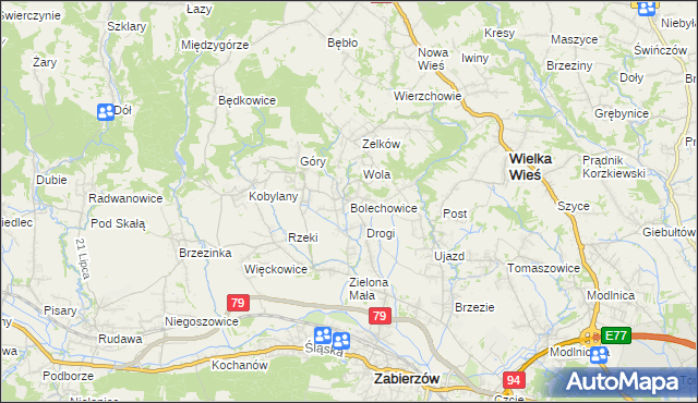 mapa Bolechowice gmina Zabierzów, Bolechowice gmina Zabierzów na mapie Targeo