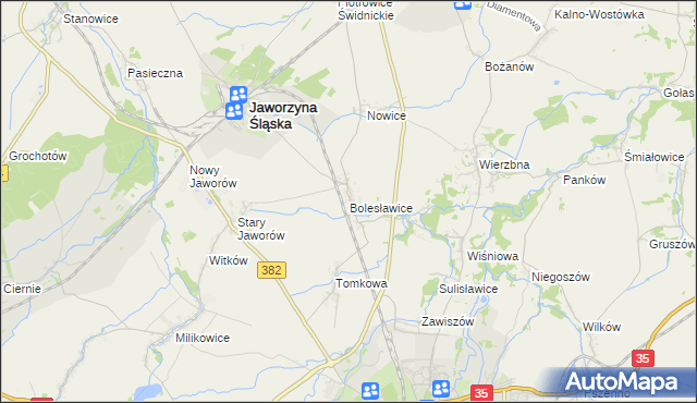mapa Bolesławice gmina Jaworzyna Śląska, Bolesławice gmina Jaworzyna Śląska na mapie Targeo