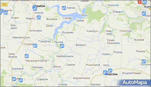 mapa Boleszyn gmina Waśniów, Boleszyn gmina Waśniów na mapie Targeo