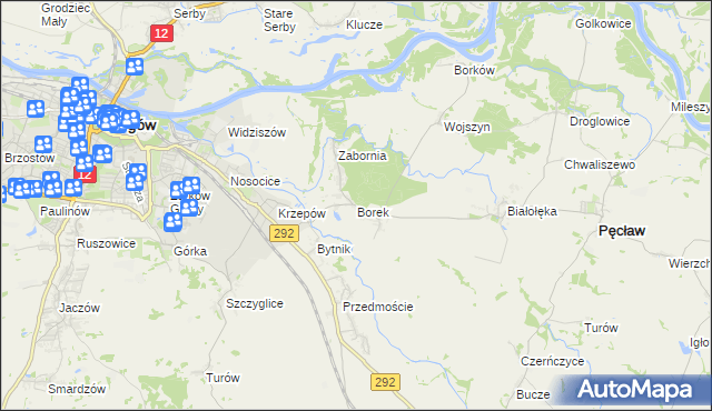 mapa Borek gmina Głogów, Borek gmina Głogów na mapie Targeo