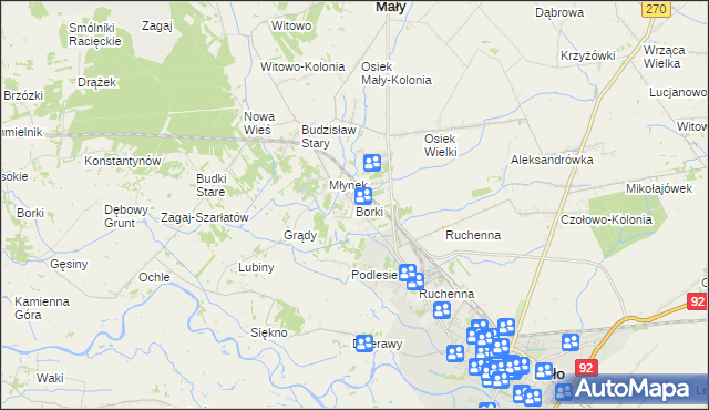 mapa Borki gmina Koło, Borki gmina Koło na mapie Targeo