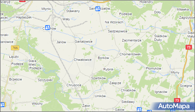 mapa Borków gmina Pińczów, Borków gmina Pińczów na mapie Targeo