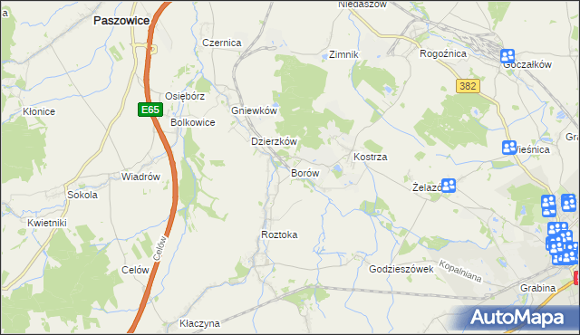 mapa Borów gmina Dobromierz, Borów gmina Dobromierz na mapie Targeo