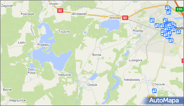 mapa Borów gmina Świebodzin, Borów gmina Świebodzin na mapie Targeo