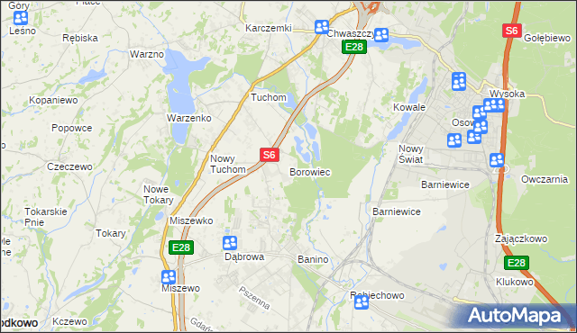 mapa Borowiec gmina Żukowo, Borowiec gmina Żukowo na mapie Targeo