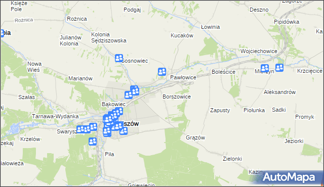 mapa Borszowice gmina Sędziszów, Borszowice gmina Sędziszów na mapie Targeo