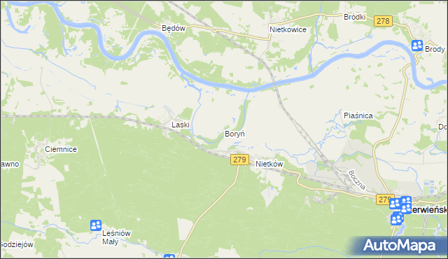 mapa Boryń gmina Czerwieńsk, Boryń gmina Czerwieńsk na mapie Targeo
