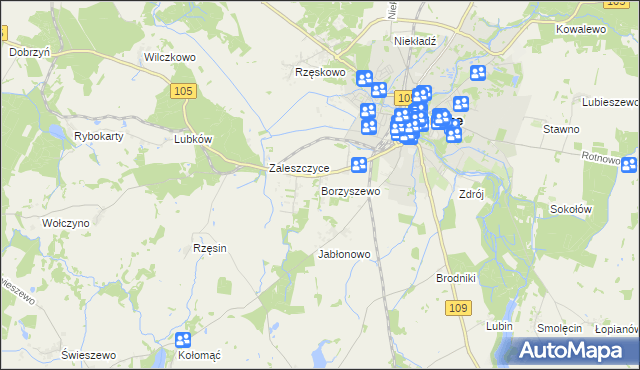 mapa Borzyszewo gmina Gryfice, Borzyszewo gmina Gryfice na mapie Targeo