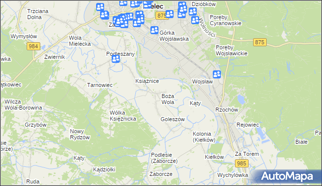 mapa Boża Wola gmina Mielec, Boża Wola gmina Mielec na mapie Targeo