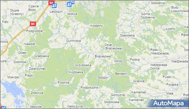 mapa Braciejowa, Braciejowa na mapie Targeo