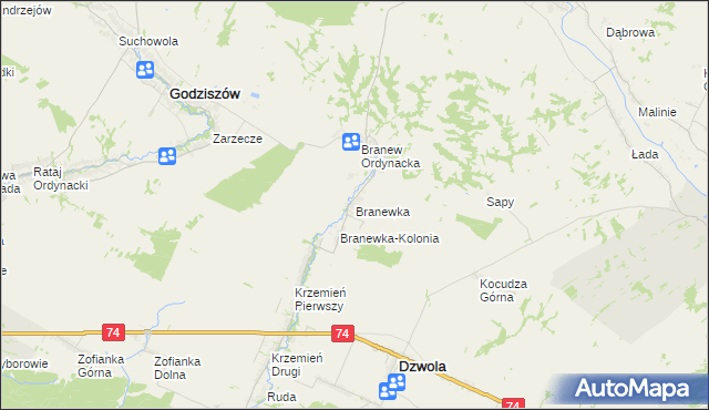 mapa Branewka, Branewka na mapie Targeo