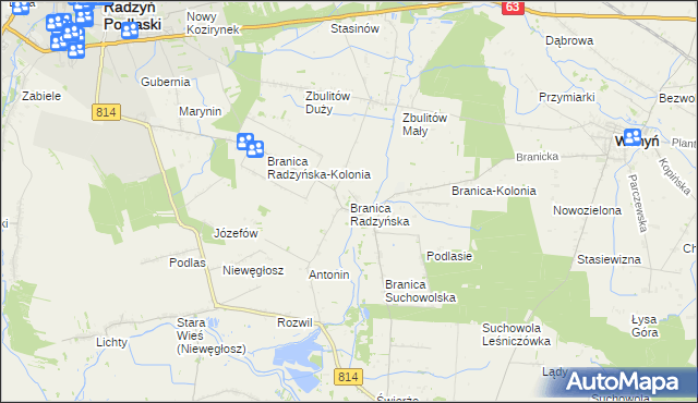 mapa Branica Radzyńska, Branica Radzyńska na mapie Targeo