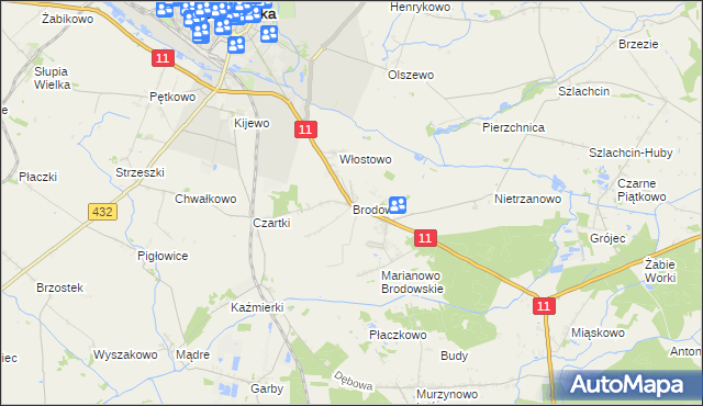 mapa Brodowo gmina Środa Wielkopolska, Brodowo gmina Środa Wielkopolska na mapie Targeo