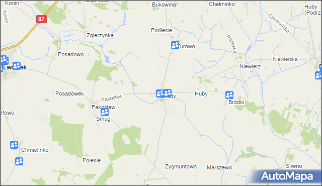 mapa Brody gmina Lwówek, Brody gmina Lwówek na mapie Targeo
