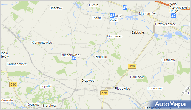 mapa Bronice gmina Nałęczów, Bronice gmina Nałęczów na mapie Targeo