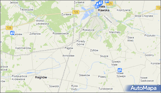 mapa Bronisławów gmina Biała Rawska, Bronisławów gmina Biała Rawska na mapie Targeo