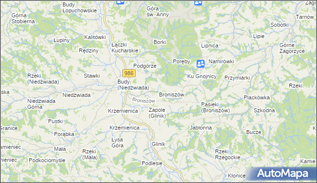 mapa Broniszów gmina Wielopole Skrzyńskie, Broniszów gmina Wielopole Skrzyńskie na mapie Targeo