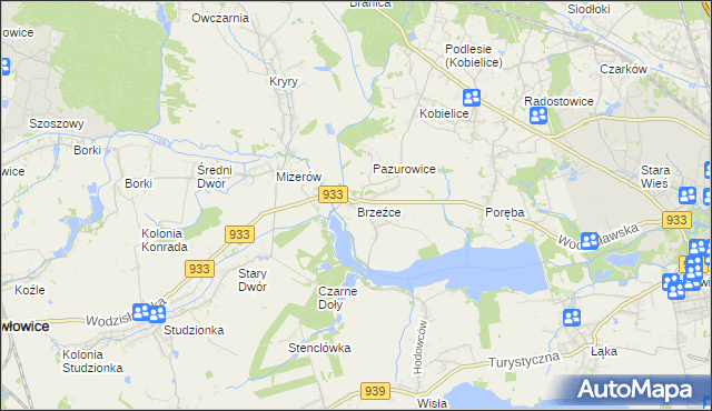 mapa Brzeźce gmina Pszczyna, Brzeźce gmina Pszczyna na mapie Targeo