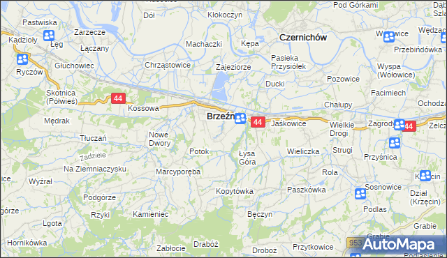 mapa Brzezinka gmina Brzeźnica, Brzezinka gmina Brzeźnica na mapie Targeo