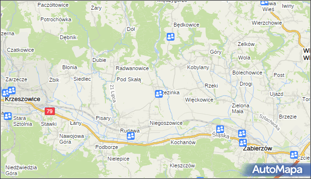 mapa Brzezinka gmina Zabierzów, Brzezinka gmina Zabierzów na mapie Targeo