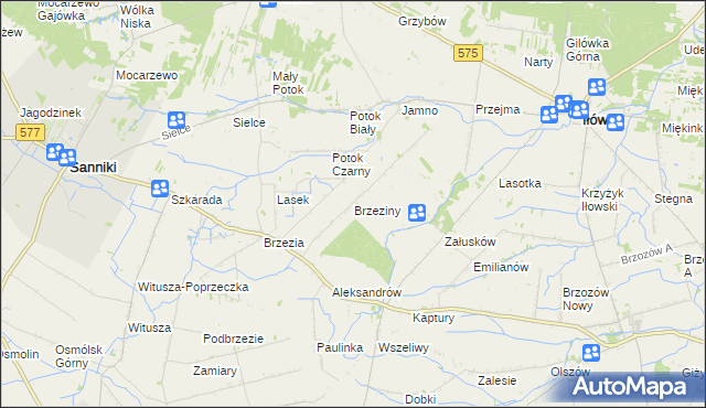 mapa Brzeziny gmina Sanniki, Brzeziny gmina Sanniki na mapie Targeo