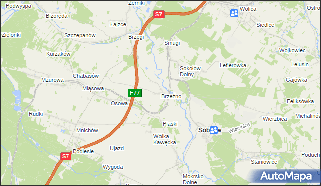 mapa Brzeźno gmina Sobków, Brzeźno gmina Sobków na mapie Targeo