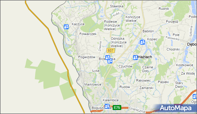 mapa Brzezówka gmina Hażlach, Brzezówka gmina Hażlach na mapie Targeo