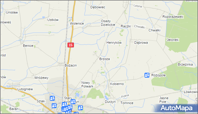 mapa Brzoza gmina Krotoszyn, Brzoza gmina Krotoszyn na mapie Targeo