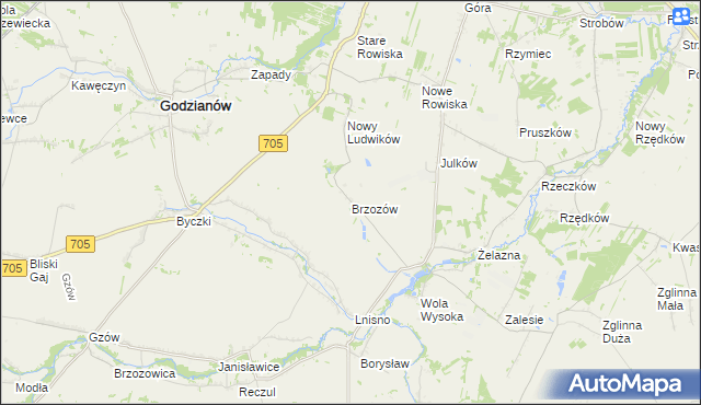 mapa Brzozów gmina Skierniewice, Brzozów gmina Skierniewice na mapie Targeo