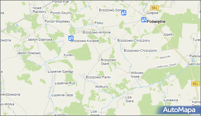mapa Brzozowo Stare, Brzozowo Stare na mapie Targeo